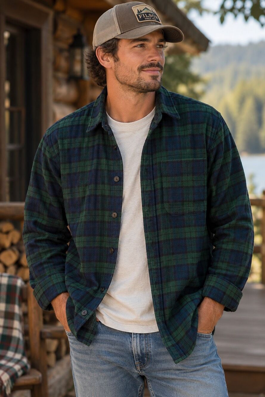 Club Room Men’s Green & Blue Buffalo Check Button Front Shirt Size Large